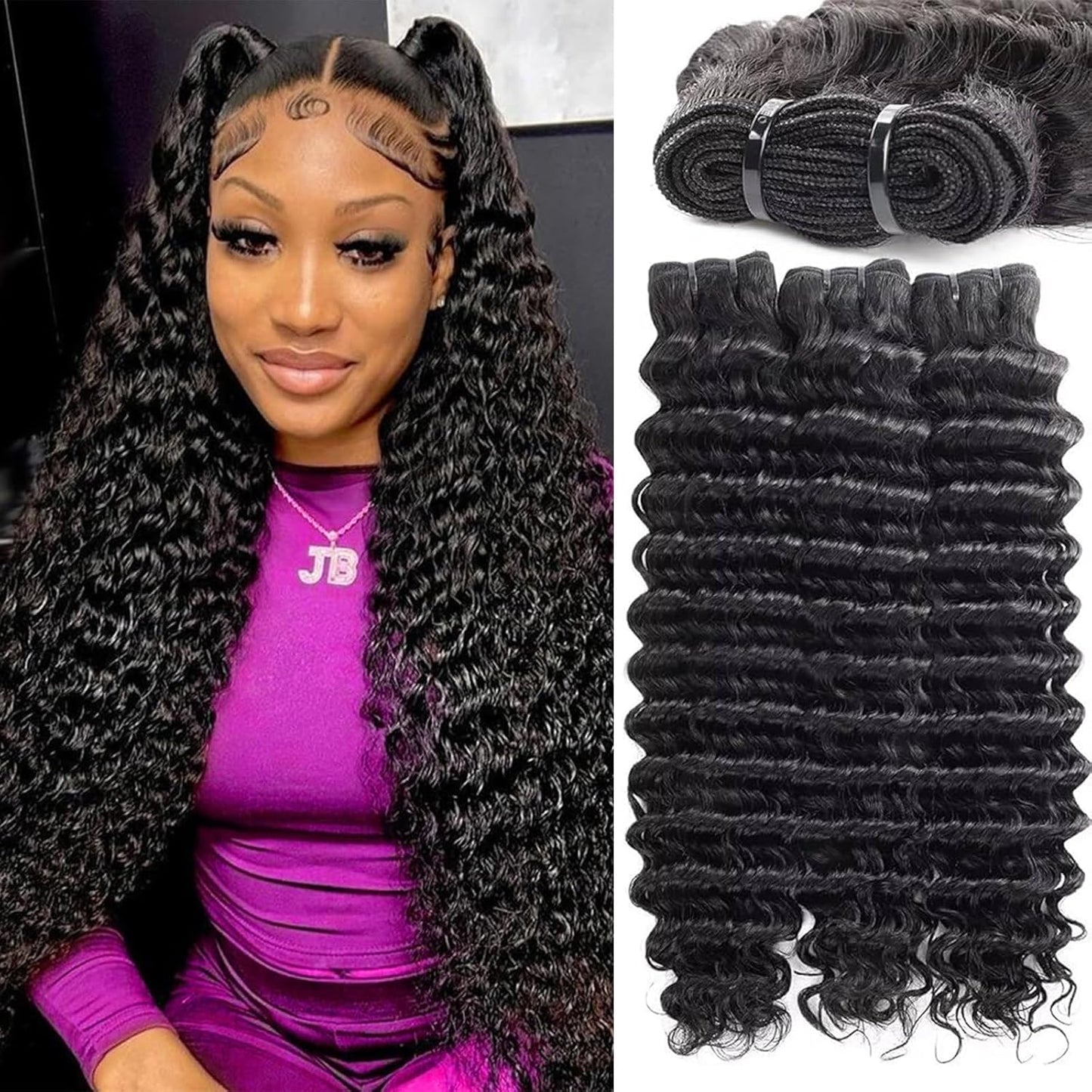 Sacred Crown TM Deep Wave Virgin Human Hair Bundles (3-4 Pieces, Multiple Lengths)