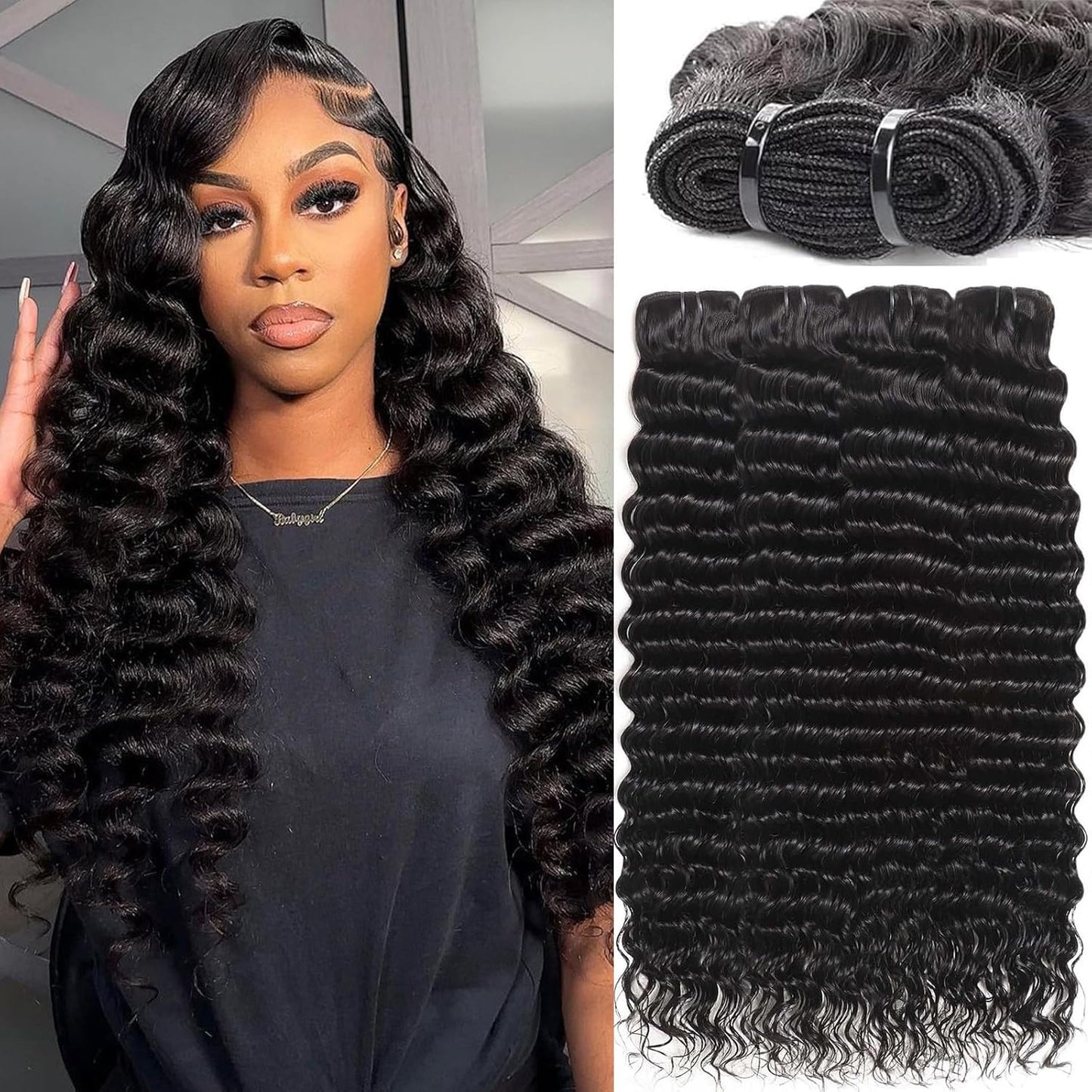Sacred Crown TM Deep Wave Virgin Human Hair Bundles (3-4 Pieces, Multiple Lengths)