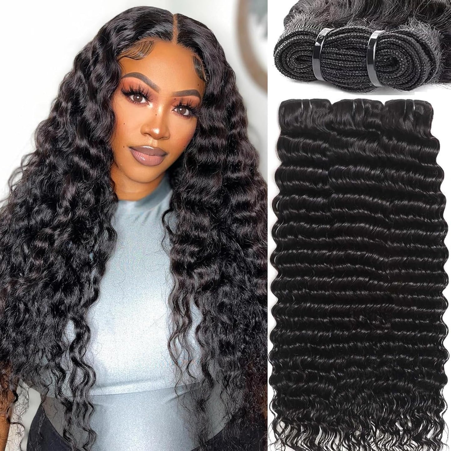 Sacred Crown TM Deep Wave Virgin Human Hair Bundles (3-4 Pieces, Multiple Lengths)