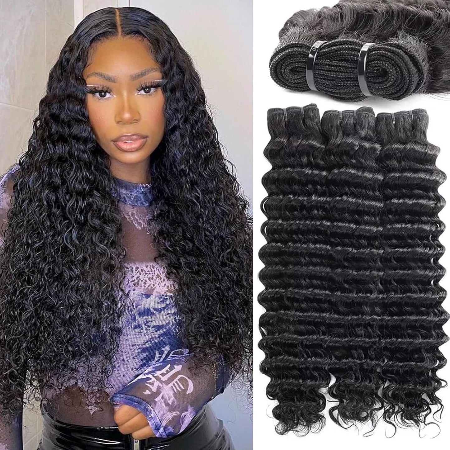 Sacred Crown TM Deep Wave Virgin Human Hair Bundles (3-4 Pieces, Multiple Lengths)