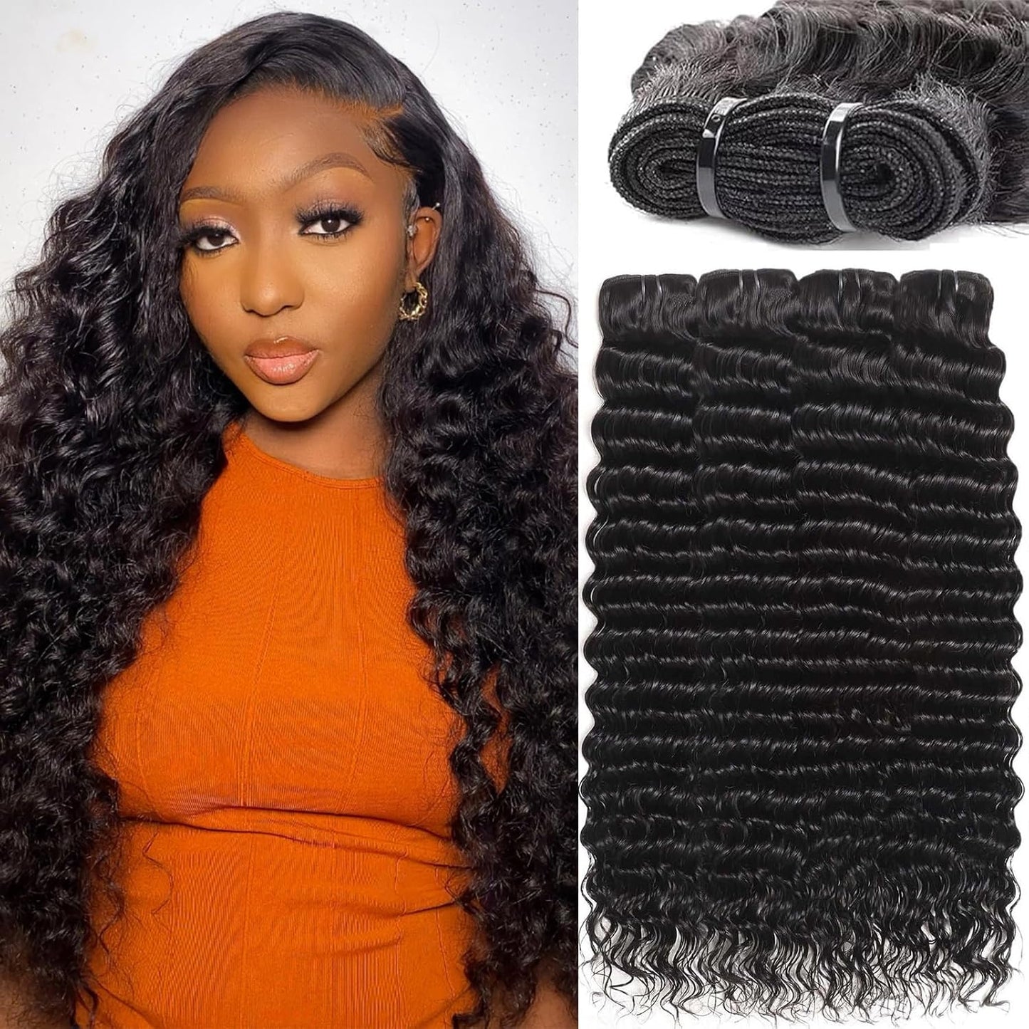 Sacred Crown TM Deep Wave Virgin Human Hair Bundles (3-4 Pieces, Multiple Lengths)