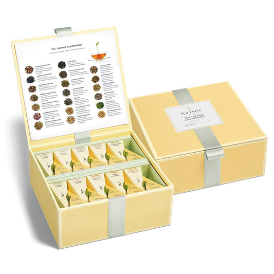 Tea Tasting Assortment Premium Tea Chest Gift Sampler, 40 Count, 2 of Each Variety Blend Individually Wrapped Handcrafted Pyramid Infuser Bags