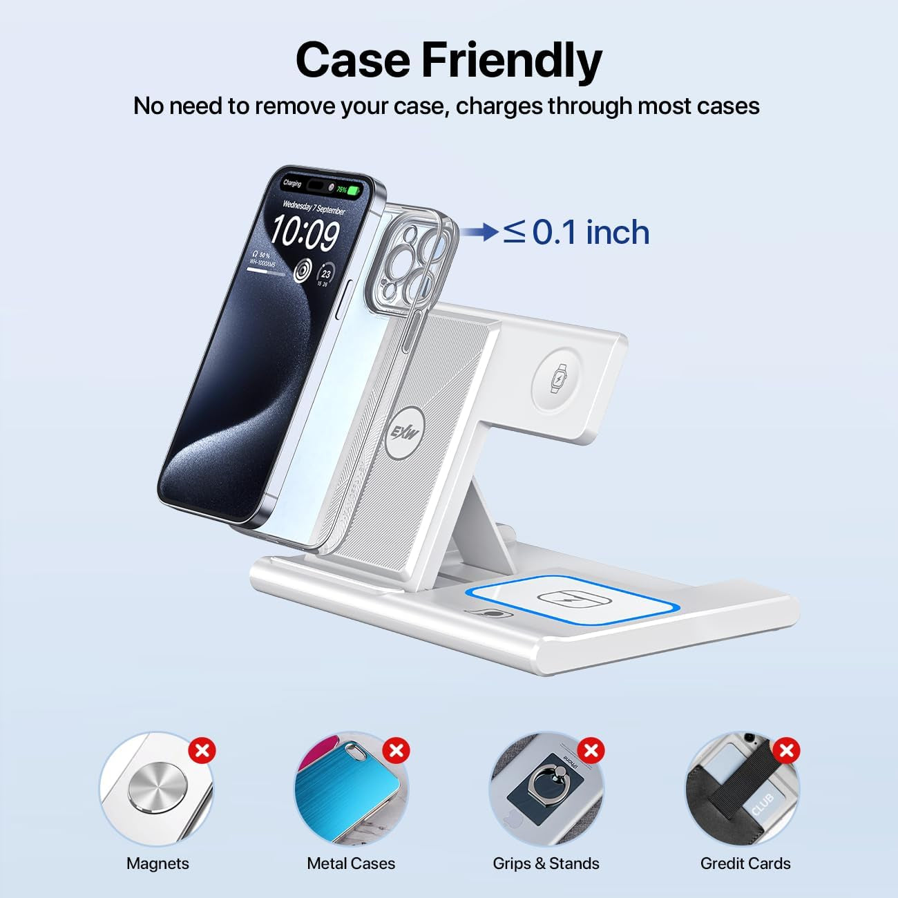 Sacred Scrub Charge 3-in-1 Fast Charging Station-Wireless Travel Charger for iPhone, Apple Watch & Airpods