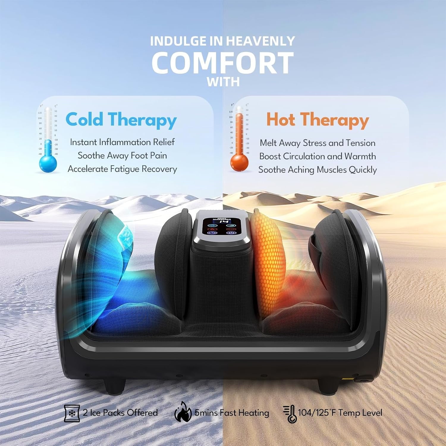 Foot Massager with Heat & Ice Therapy-Fsa HSA Eligible-Shiatsu Foot Massager for Neuropathy, Circulation, Plantar Fasciitis Pain Relief-Deep Kneading Rolling, Gel Packs+Footmuffs Offered-White