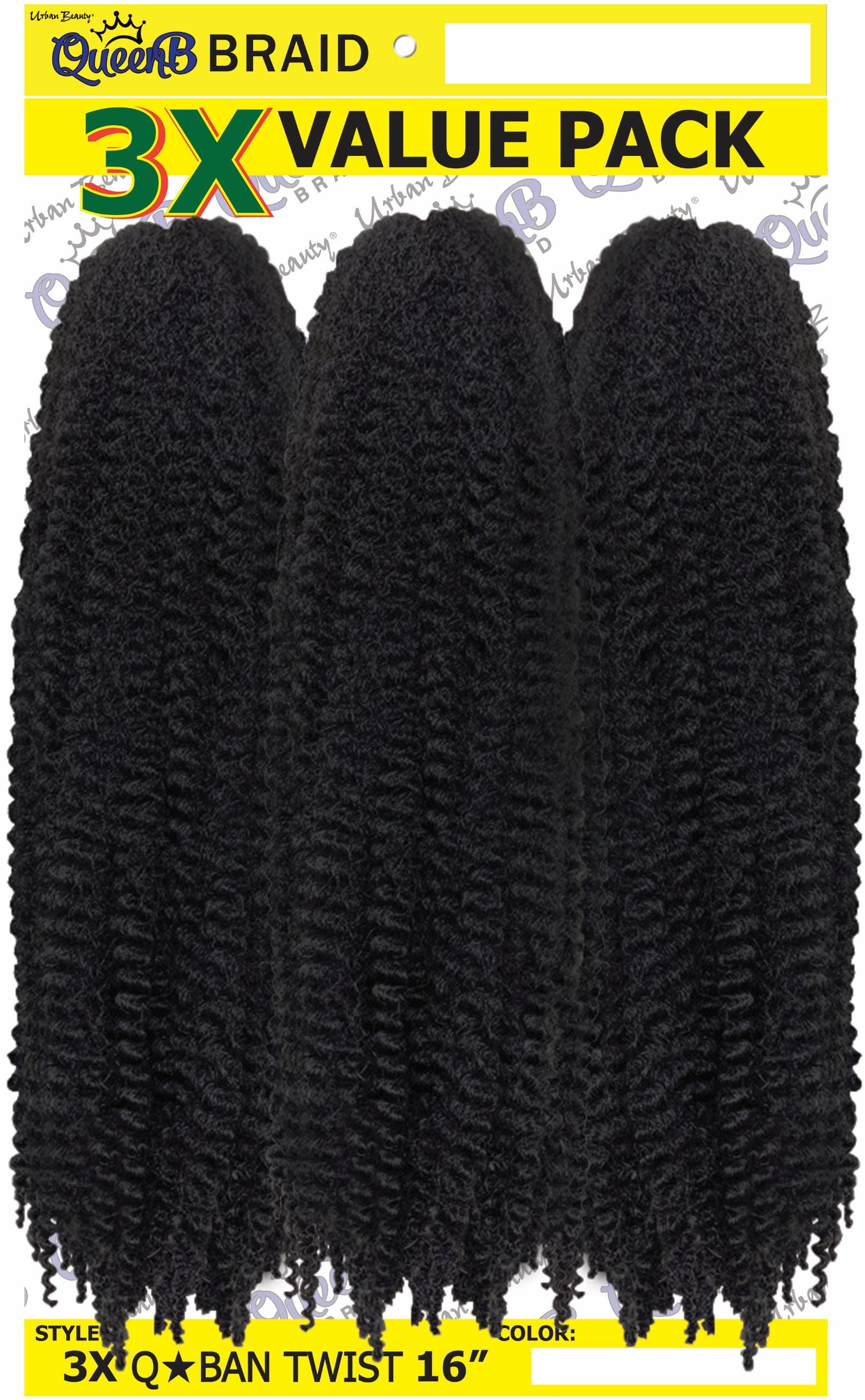 Sacred Scrubs Sleek Queen B Qban Loc N Twist Braid Hair 3X Pack, 16 Inch, #1B, Adult, Female