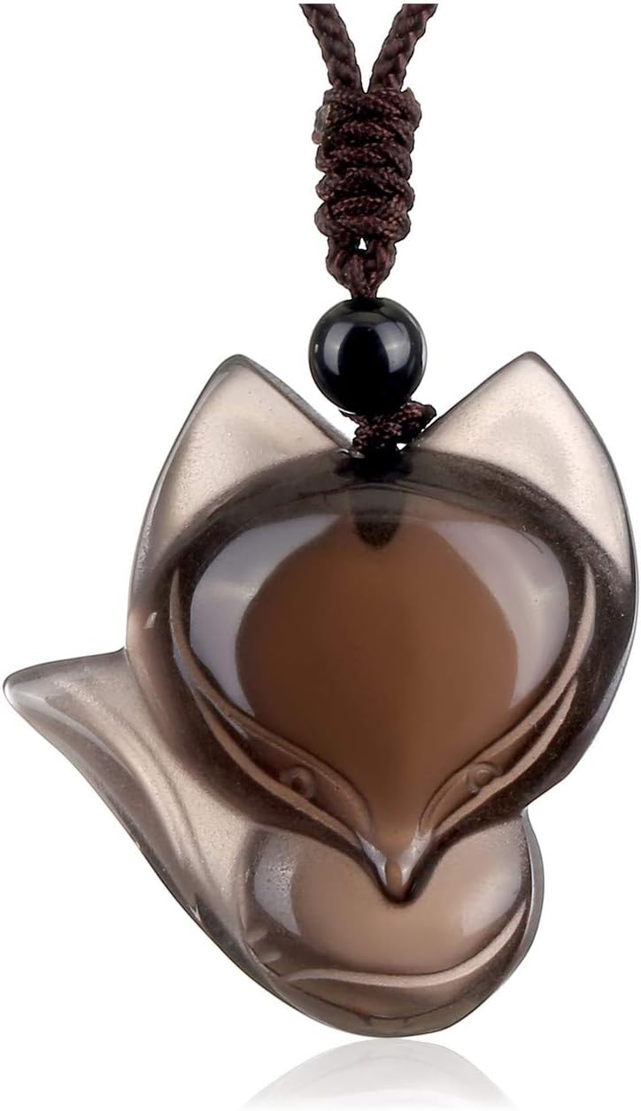 Sacred Guardian — Ice Obsidian & Fluorite Fox Amulet Necklace