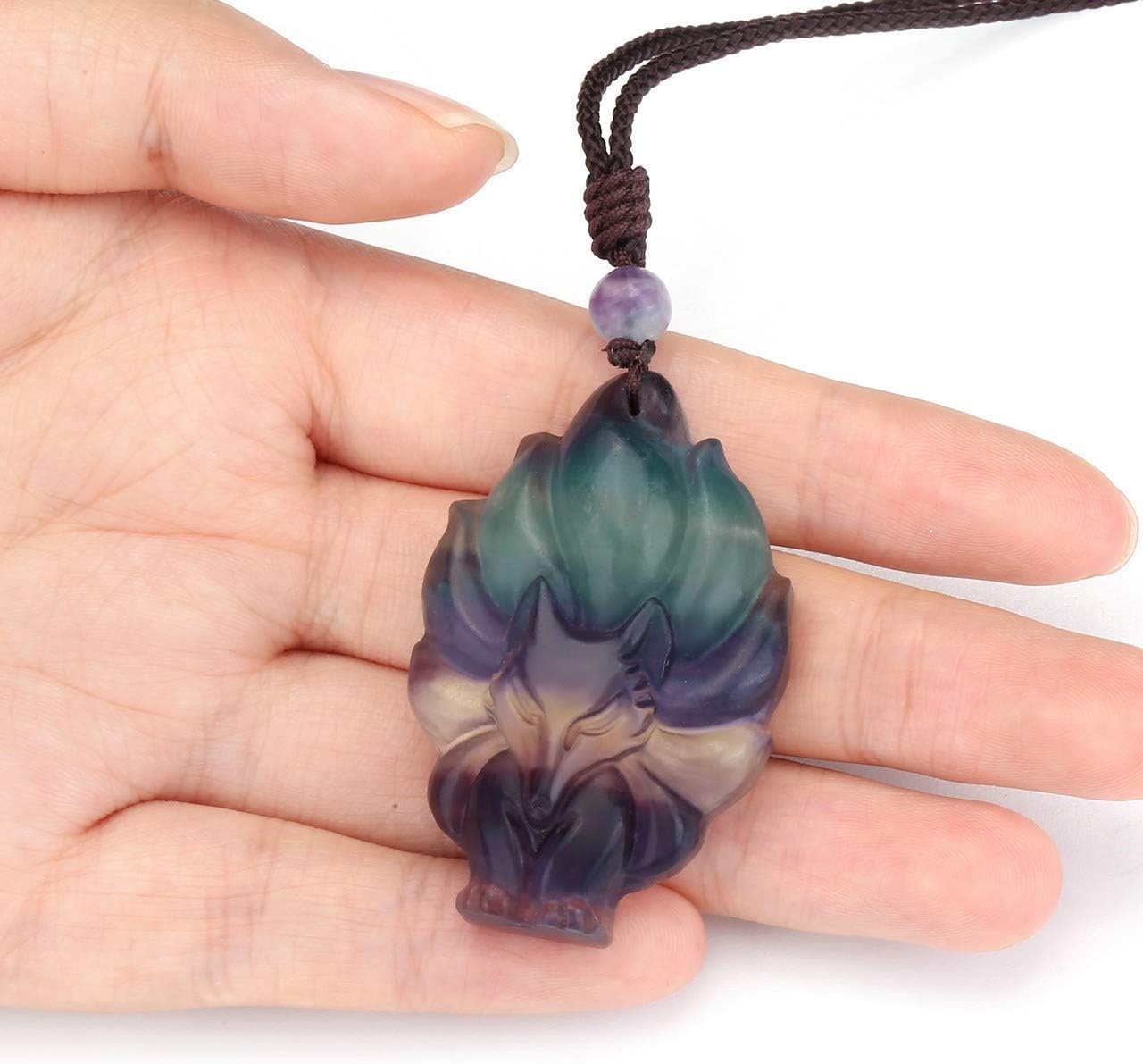 Sacred Guardian — Ice Obsidian & Fluorite Fox Amulet Necklace