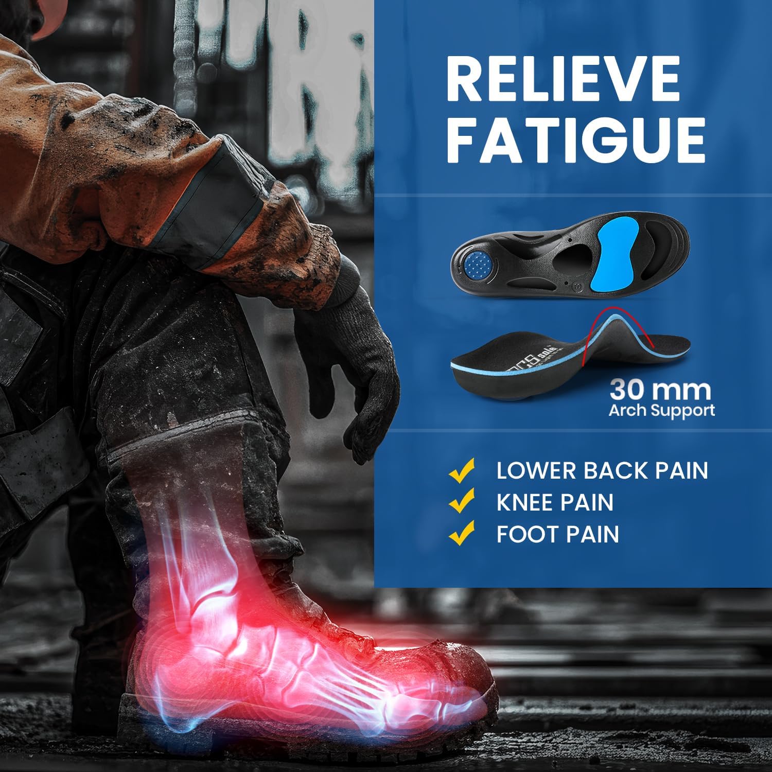 Orthotic Insoles with High & Medium Arch Support - Comfort Gel Work Boot Insert for Flat Feet, Plantar Fasciitis, Running, Walking, over Pronation for Men and Women