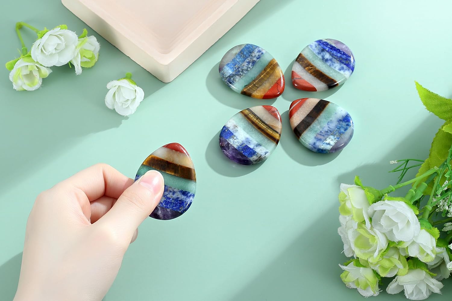 Sacred Balance — 7-Chakra Teardrop Worry Stone