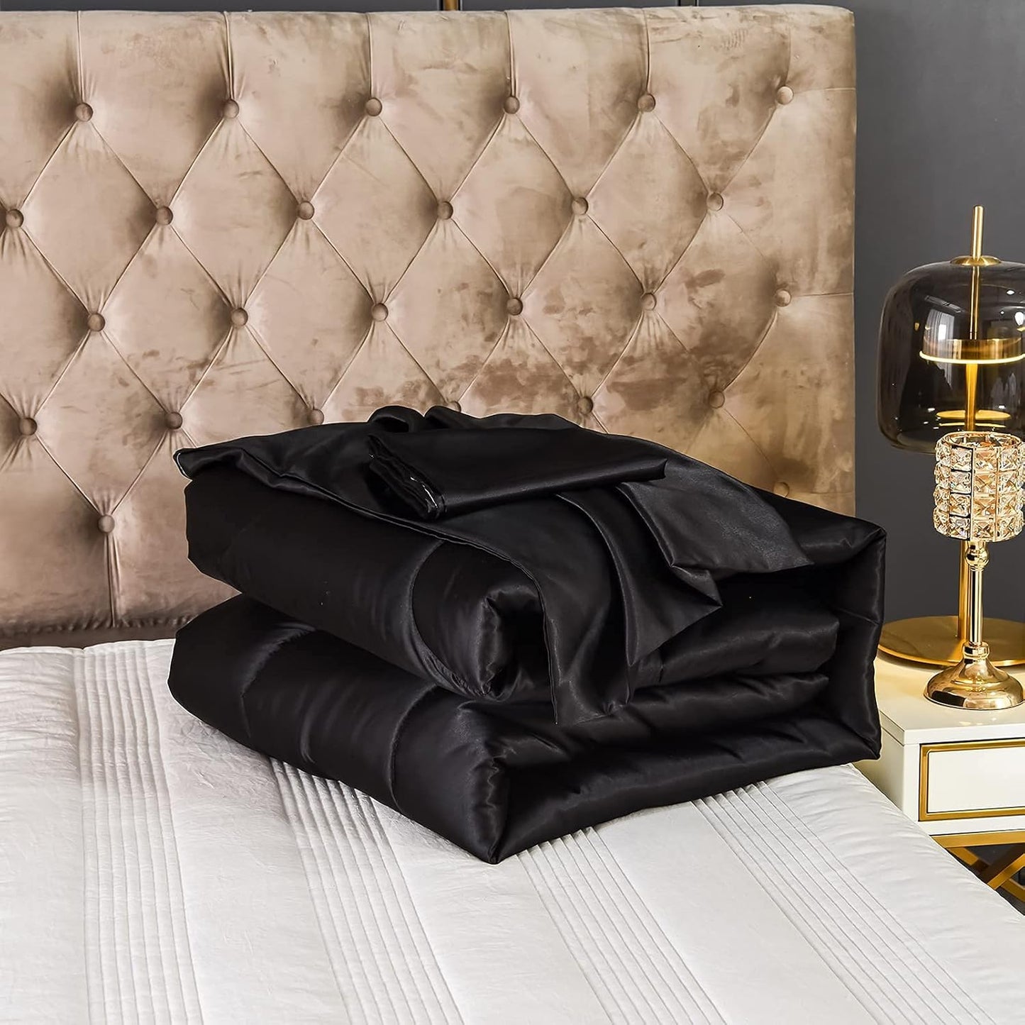 Sacred SlumberTM Silk Satin Comforter Set- Black Queen Set for Elevated Rest