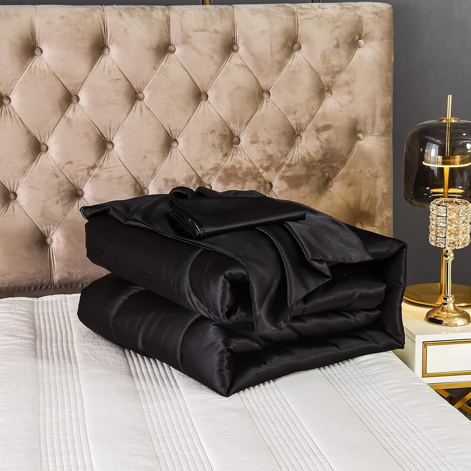 Sacred SlumberTM Silk Satin Comforter Set- Black Queen Set for Elevated Rest