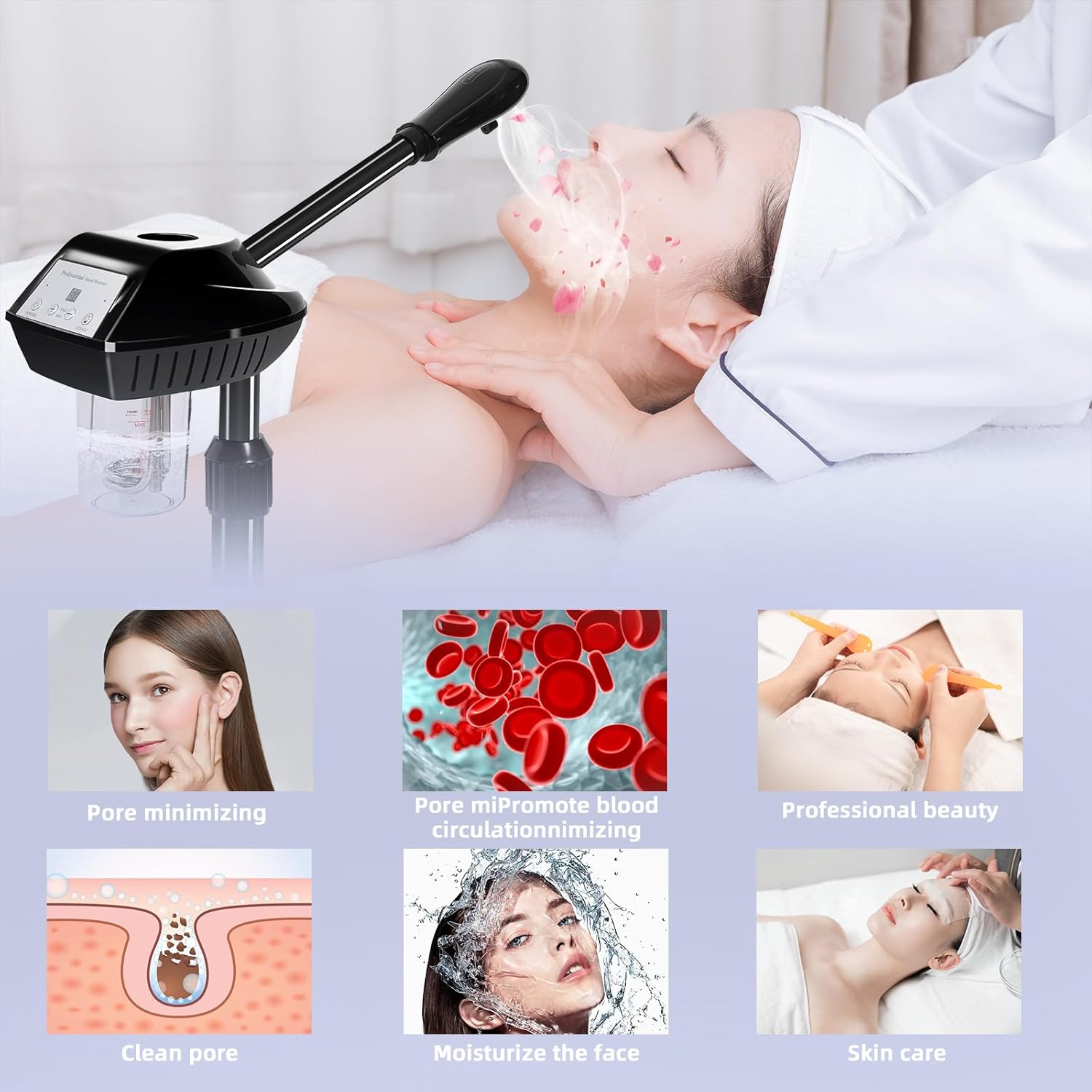 Professional Facial Steamer for Estheticians, Hot Mist & Timer Function, Stand Ozone Facial Steamer on Wheels for Spa Beauty, Home Use