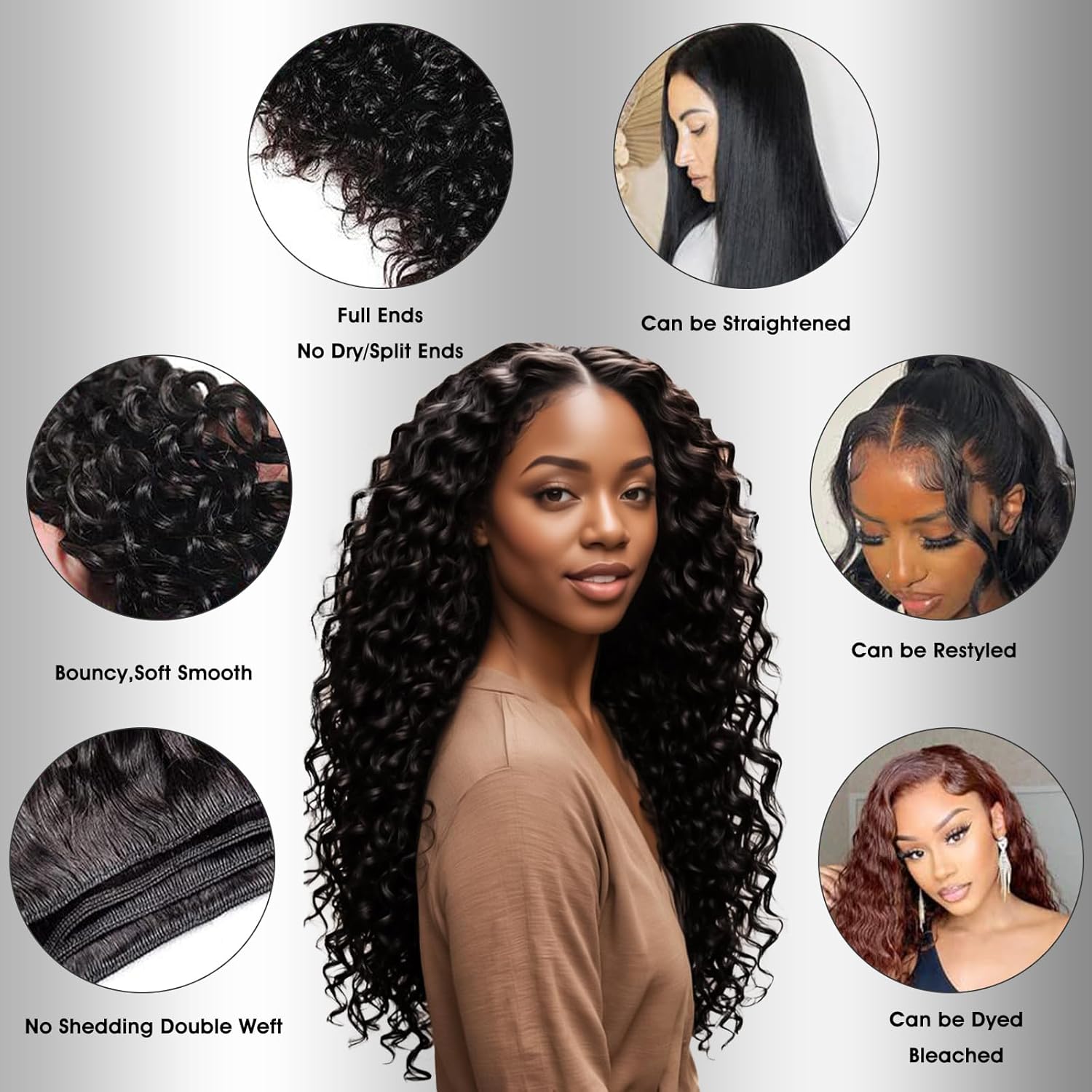 Sacred Crown TM Deep Wave Virgin Human Hair Bundles (3-4 Pieces, Multiple Lengths)