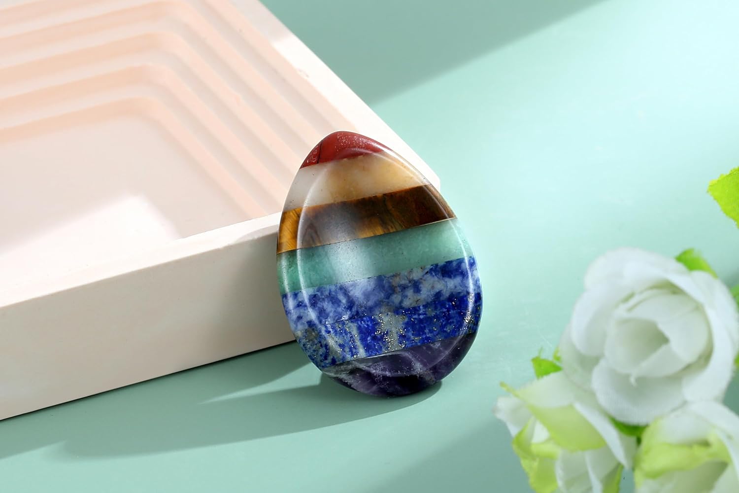 Sacred Balance — 7-Chakra Teardrop Worry Stone