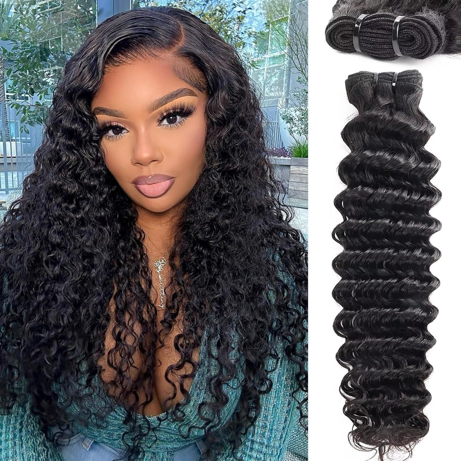 Sacred Crown TM Deep Wave Virgin Human Hair Bundles (3-4 Pieces, Multiple Lengths)