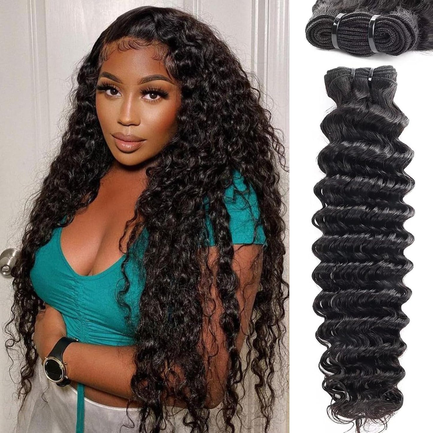 Sacred Crown TM Deep Wave Virgin Human Hair Bundles (3-4 Pieces, Multiple Lengths)