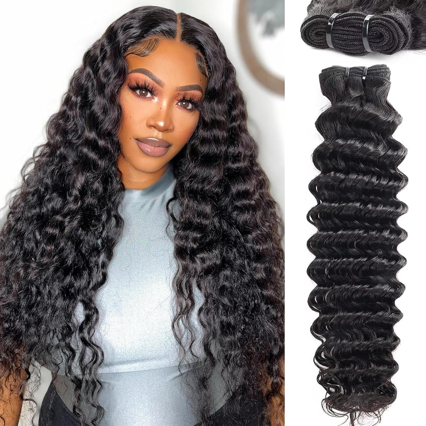 Sacred Crown TM Deep Wave Virgin Human Hair Bundles (3-4 Pieces, Multiple Lengths)