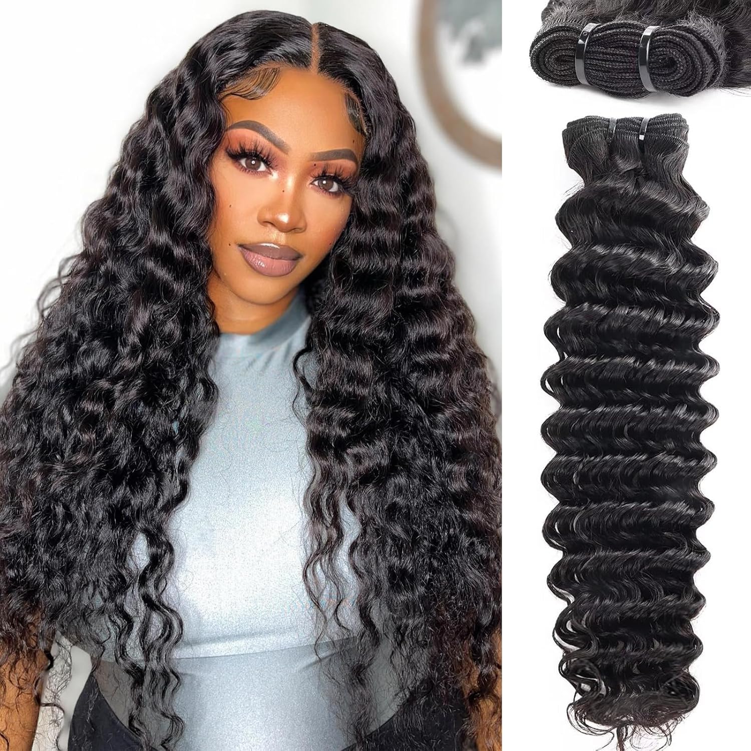 Sacred Crown TM Deep Wave Virgin Human Hair Bundles (3-4 Pieces, Multiple Lengths)