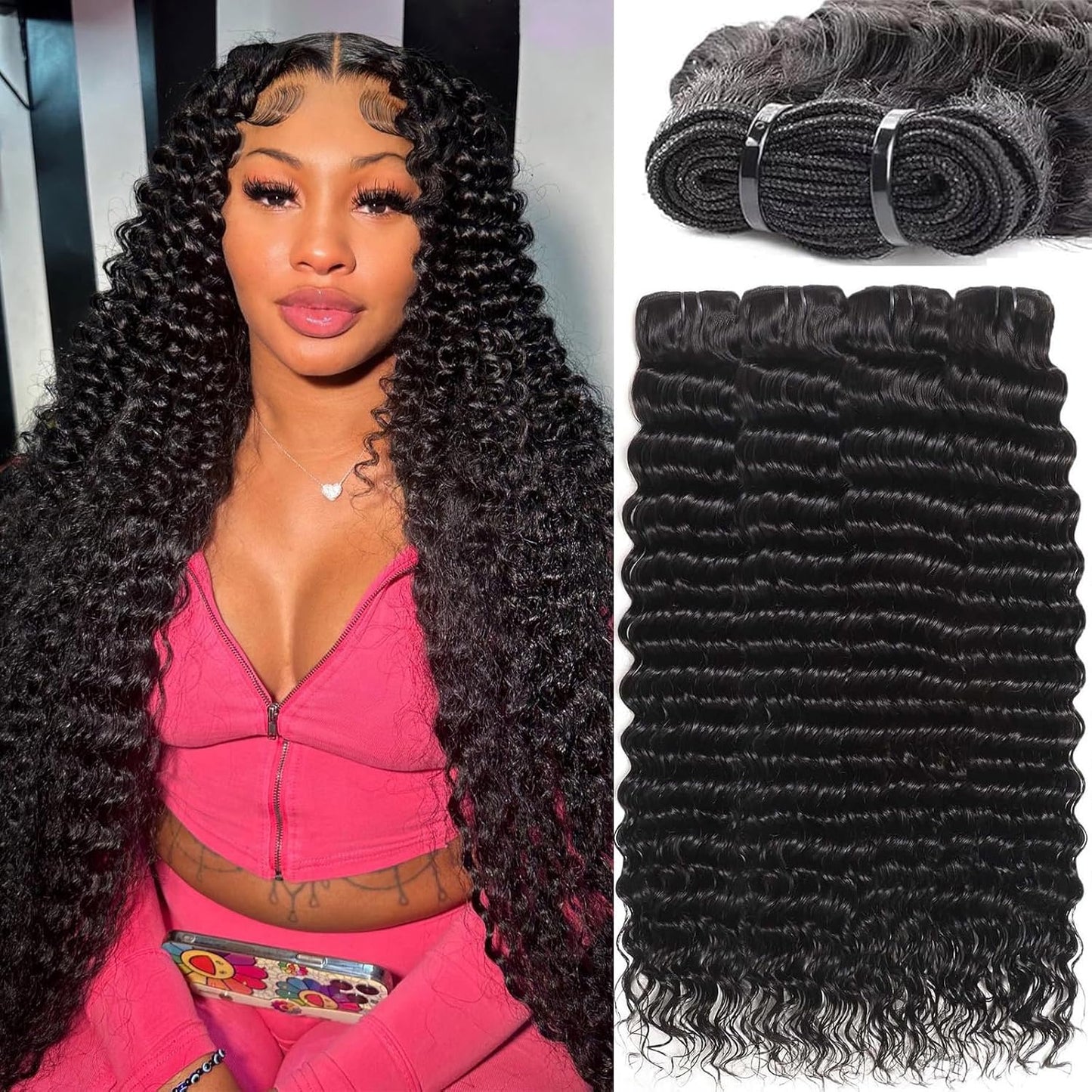Sacred Crown TM Deep Wave Virgin Human Hair Bundles (3-4 Pieces, Multiple Lengths)