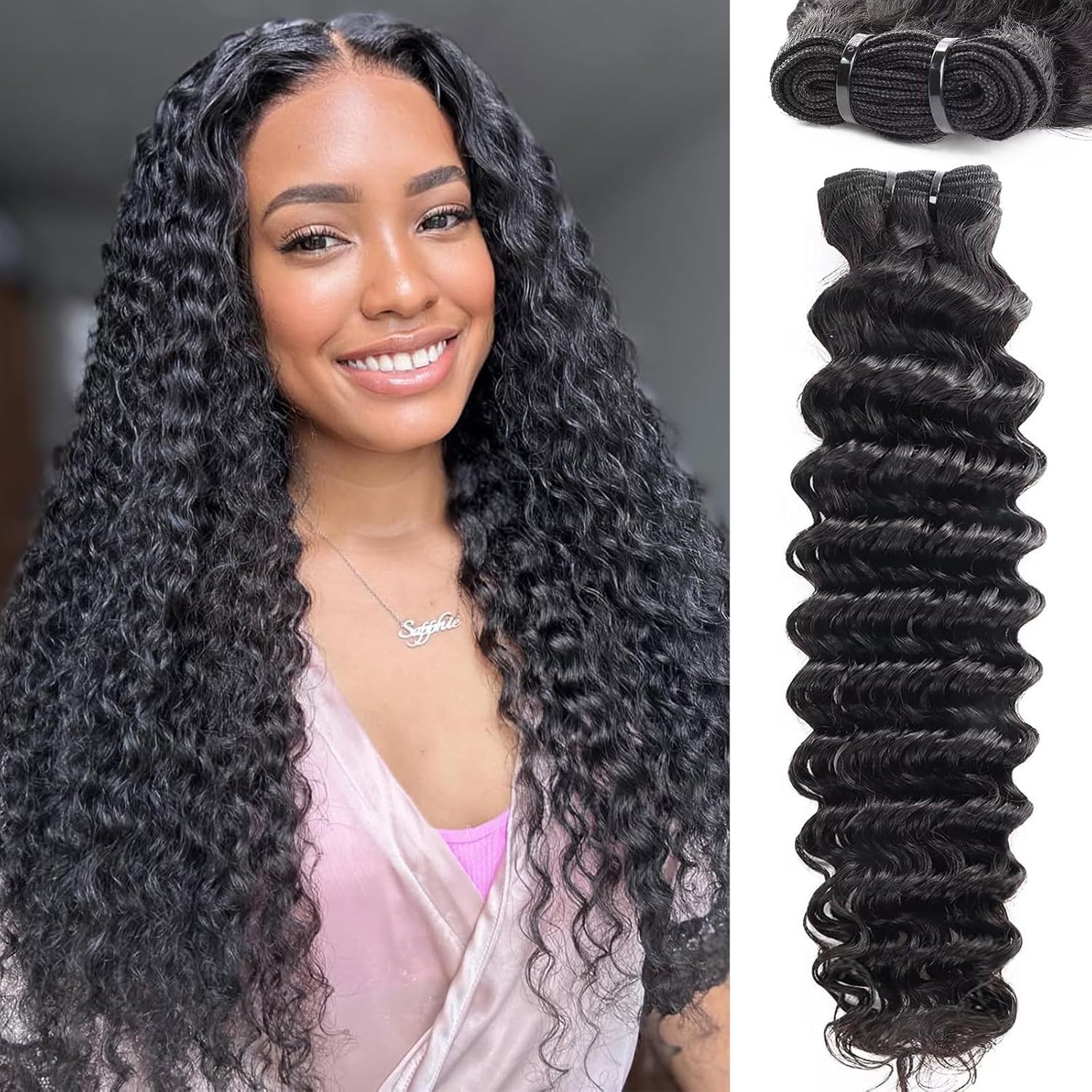 Sacred Crown TM Deep Wave Virgin Human Hair Bundles (3-4 Pieces, Multiple Lengths)
