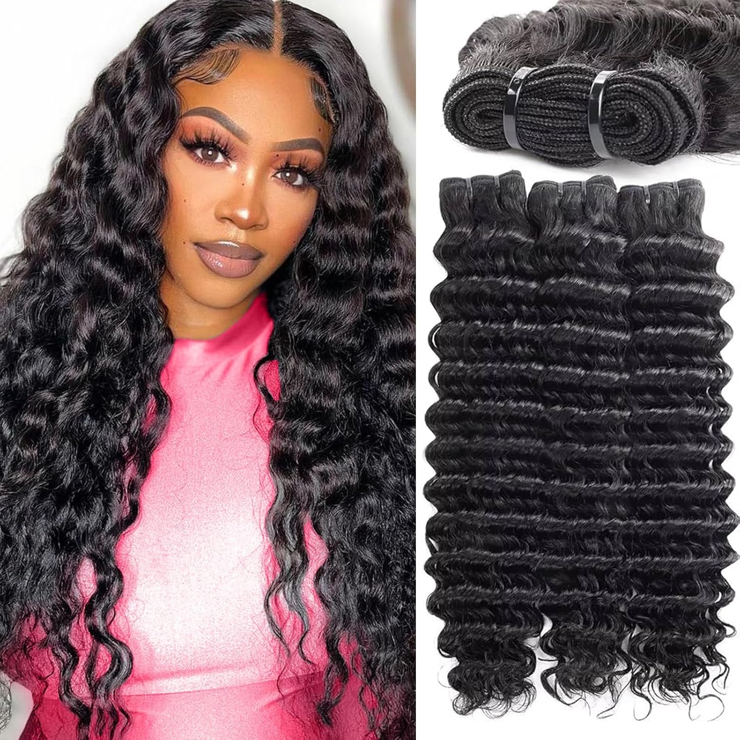 Sacred Crown TM Deep Wave Virgin Human Hair Bundles (3-4 Pieces, Multiple Lengths)