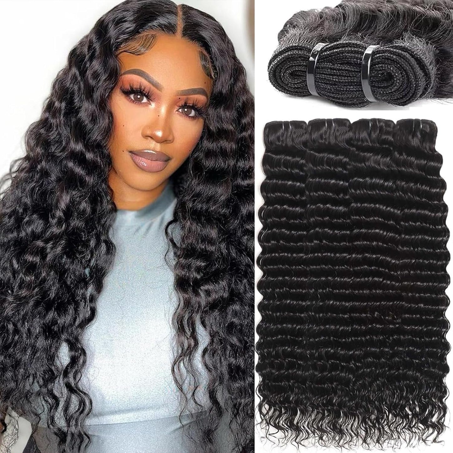 Sacred Crown TM Deep Wave Virgin Human Hair Bundles (3-4 Pieces, Multiple Lengths)