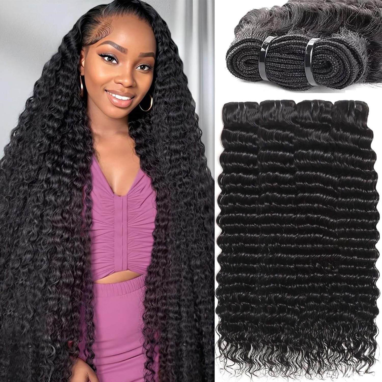 Sacred Crown TM Deep Wave Virgin Human Hair Bundles (3-4 Pieces, Multiple Lengths)