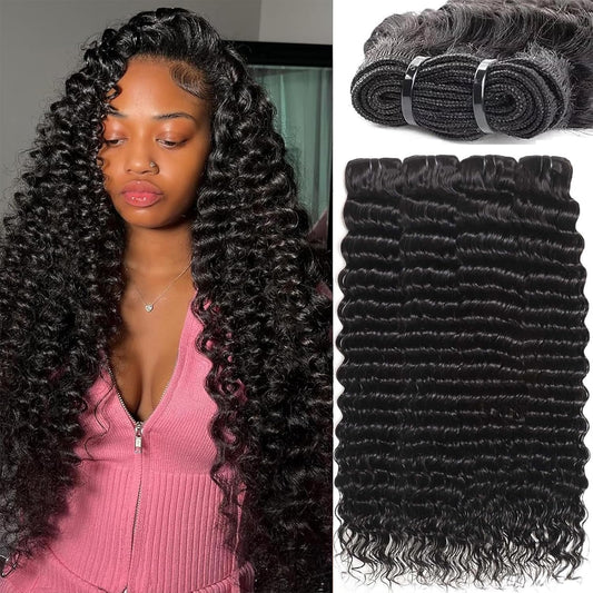Sacred Crown TM Deep Wave Virgin Human Hair Bundles (3-4 Pieces, Multiple Lengths)