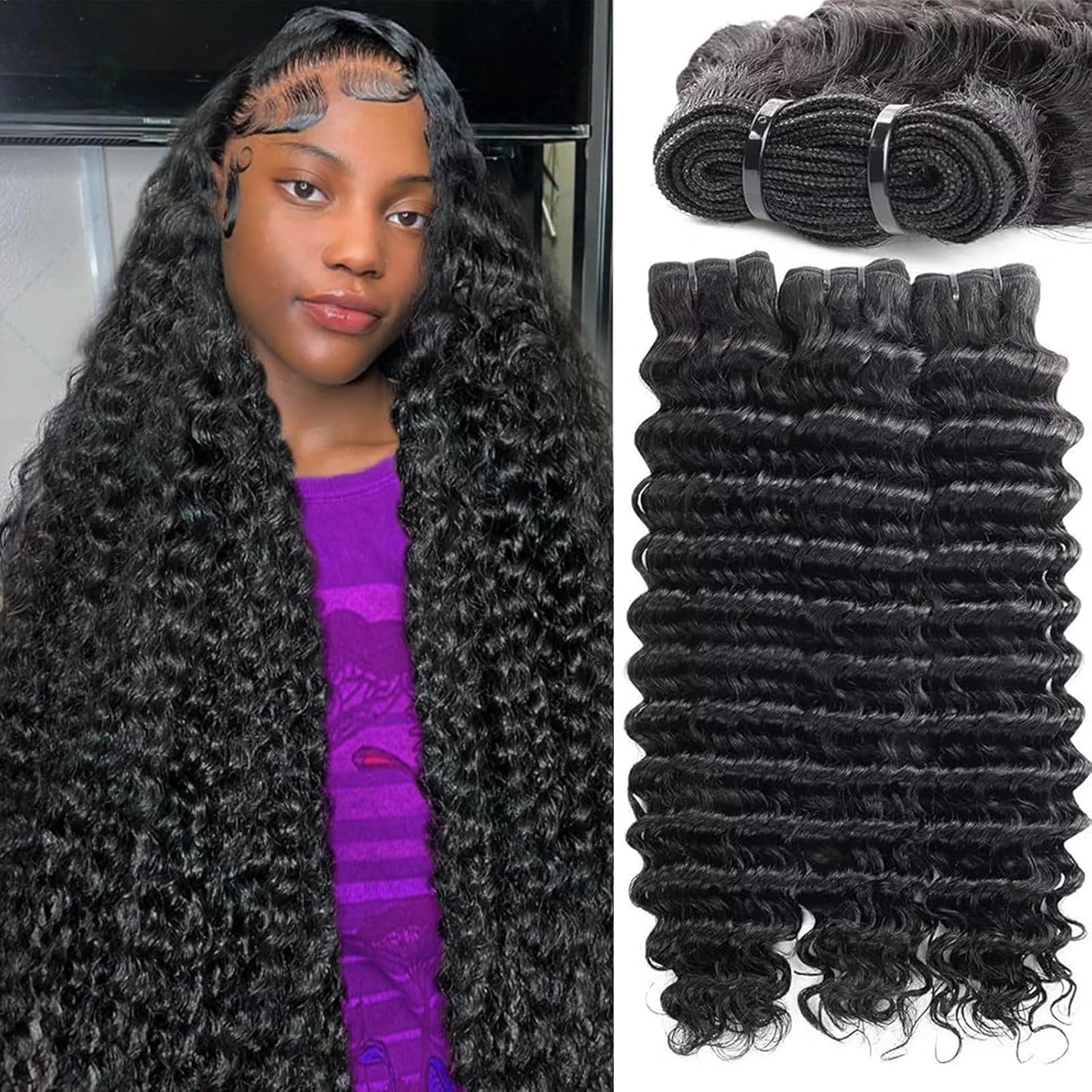 Sacred Crown TM Deep Wave Virgin Human Hair Bundles (3-4 Pieces, Multiple Lengths)