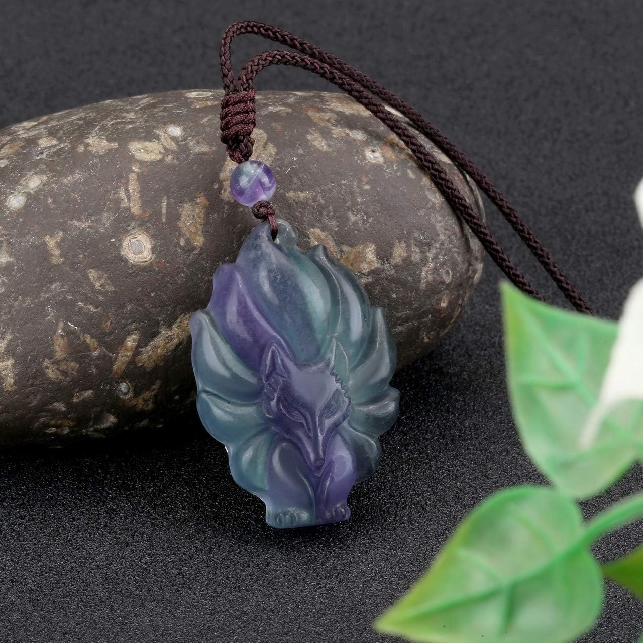 Sacred Guardian — Ice Obsidian & Fluorite Fox Amulet Necklace