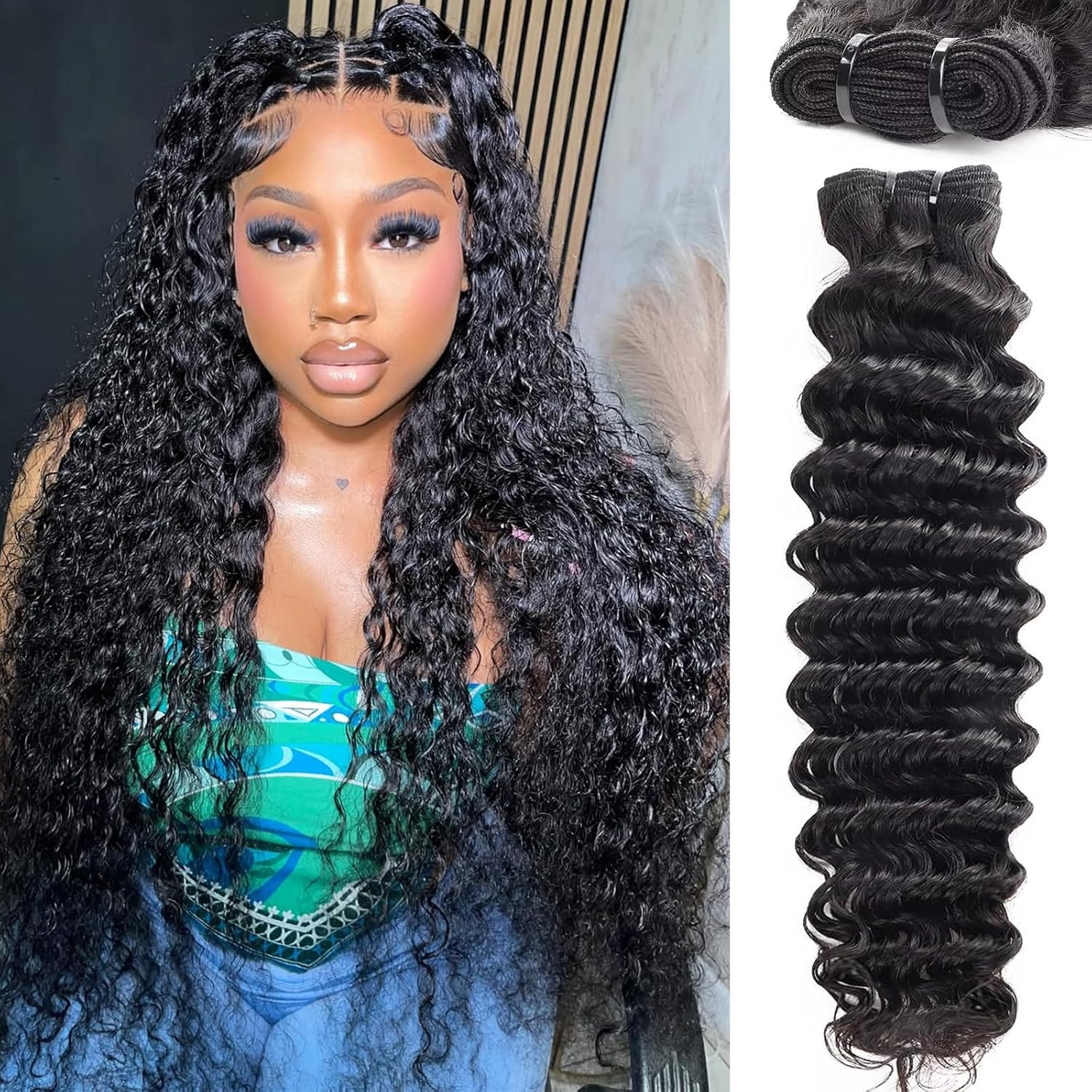 Sacred Crown TM Deep Wave Virgin Human Hair Bundles (3-4 Pieces, Multiple Lengths)