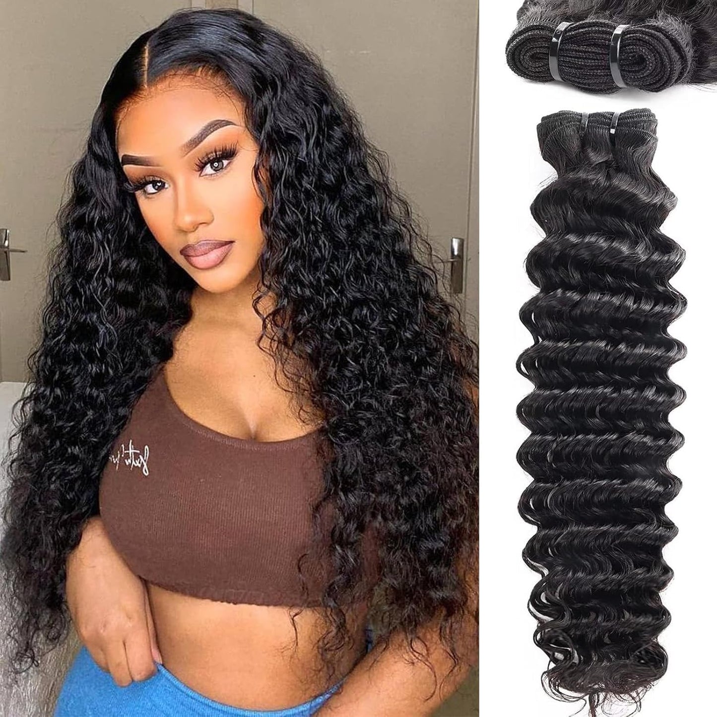 Sacred Crown TM Deep Wave Virgin Human Hair Bundles (3-4 Pieces, Multiple Lengths)