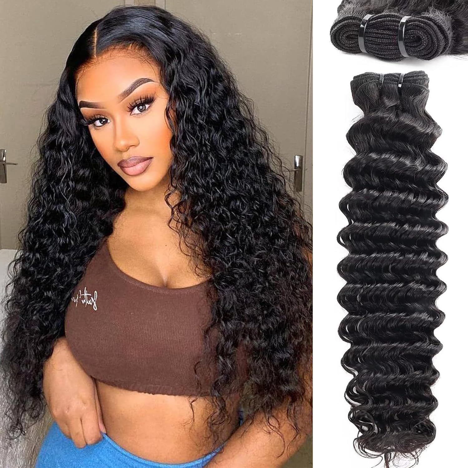 Sacred Crown TM Deep Wave Virgin Human Hair Bundles (3-4 Pieces, Multiple Lengths)
