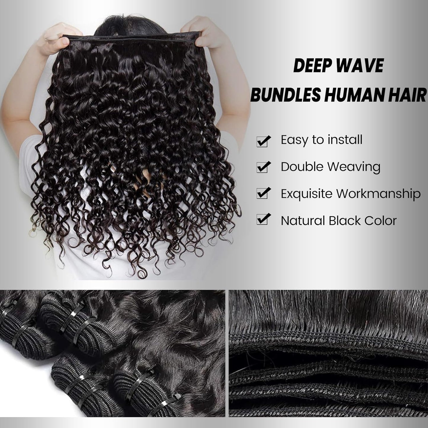 Sacred Crown TM Deep Wave Virgin Human Hair Bundles (3-4 Pieces, Multiple Lengths)