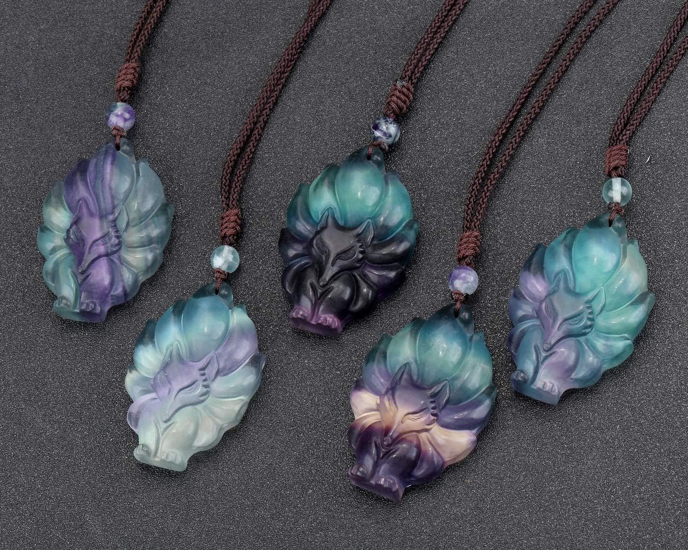 Sacred Guardian — Ice Obsidian & Fluorite Fox Amulet Necklace