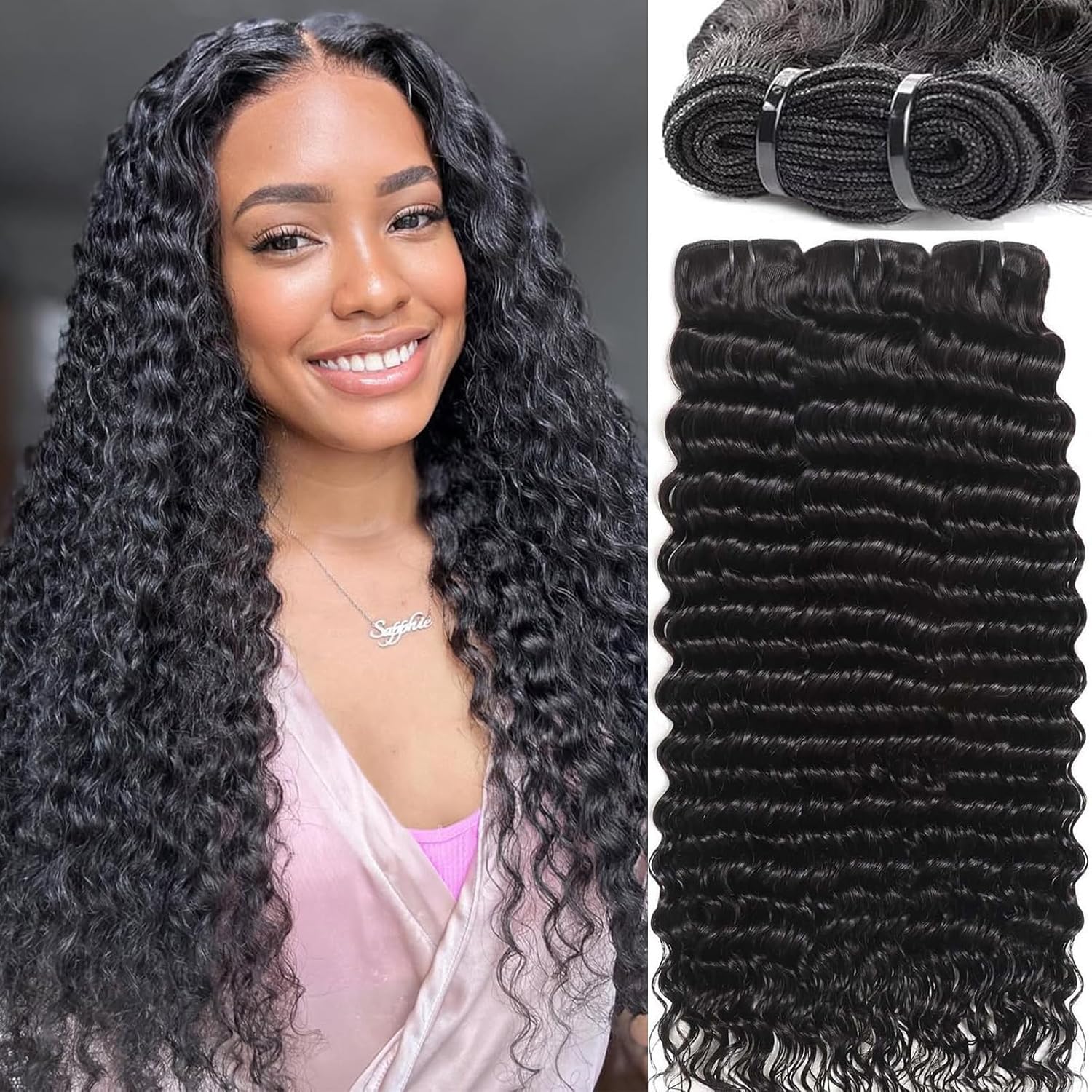 Sacred Crown TM Deep Wave Virgin Human Hair Bundles (3-4 Pieces, Multiple Lengths)