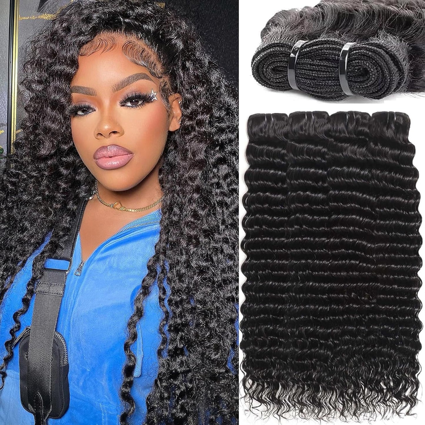 Sacred Crown TM Deep Wave Virgin Human Hair Bundles (3-4 Pieces, Multiple Lengths)