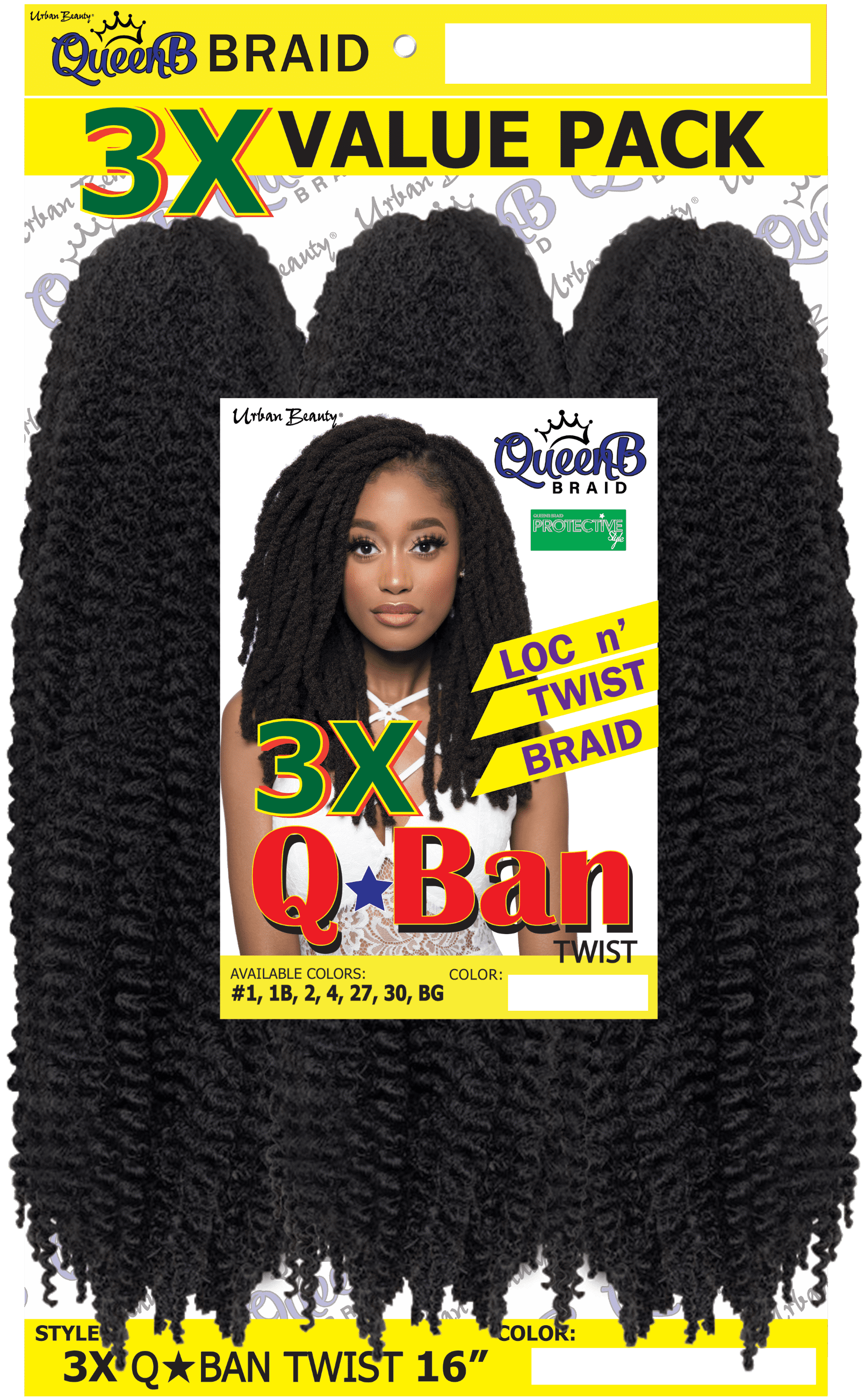 Sacred Scrubs Sleek Queen B Qban Loc N Twist Braid Hair 3X Pack, 16 Inch, #1B, Adult, Female