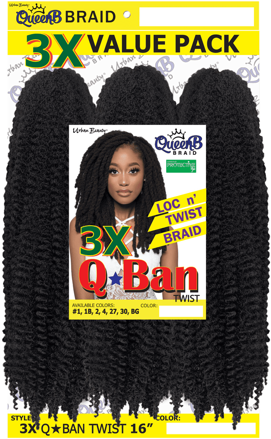 Sacred Scrubs Sleek Queen B Qban Loc N Twist Braid Hair 3X Pack, 16 Inch, #1B, Adult, Female