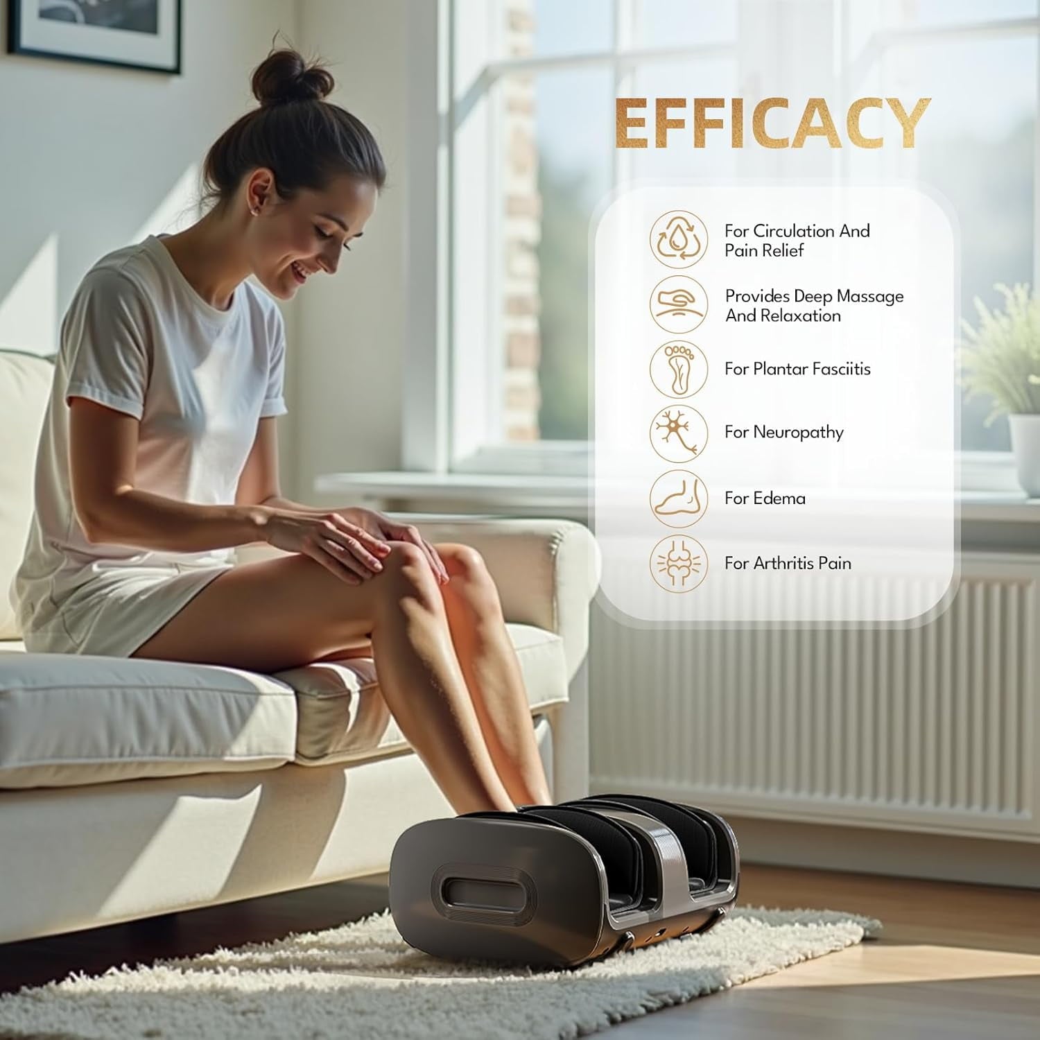 Foot Massager with Heat & Ice Therapy-Fsa HSA Eligible-Shiatsu Foot Massager for Neuropathy, Circulation, Plantar Fasciitis Pain Relief-Deep Kneading Rolling, Gel Packs+Footmuffs Offered-White