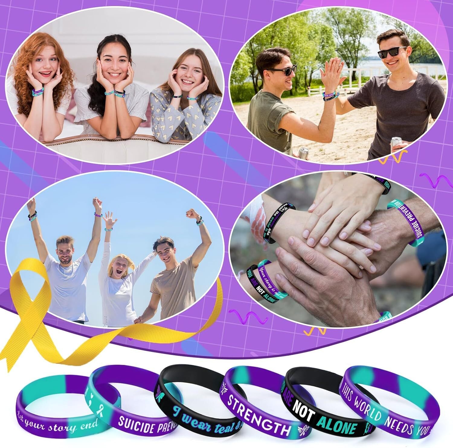 Sacred Strength Awareness Bracelets – 42-Piece Set for Suicide Prevention, Hope & Healing (Purple & Teal)