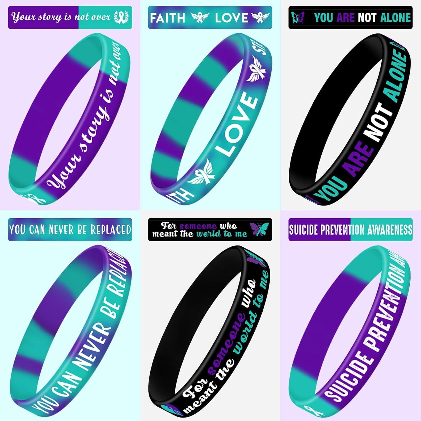 Sacred Strength Awareness Bracelets – 42-Piece Set for Suicide Prevention, Hope & Healing (Purple & Teal)